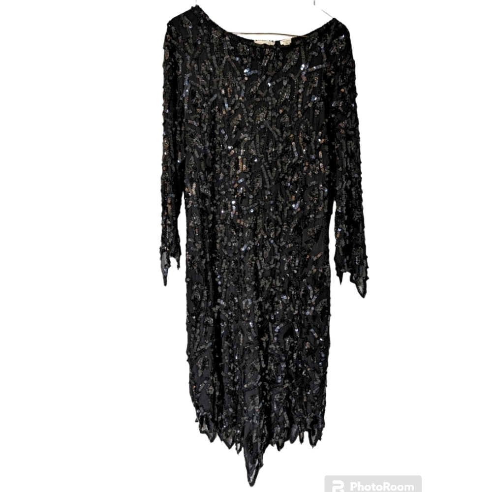 Vintage 80s Swee Lo fully lined 100% silk sequined cocktail dress